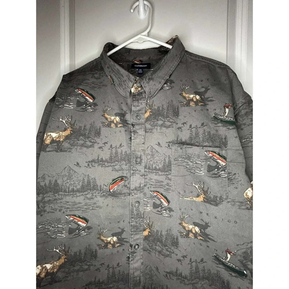 Vintage Y2k Nature Deer Fishing Buttoned AOP Western Style Long Sleeve Shirt